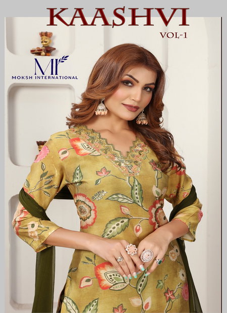 Kaashvi Vol 1 By Moksh Chanderi Handwork Kurti With Bottom Dupatta